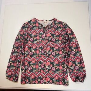 Vintage Beeline Fashions 60s 70s Disco Floral Chevron Keyhole Tie Top Blouse